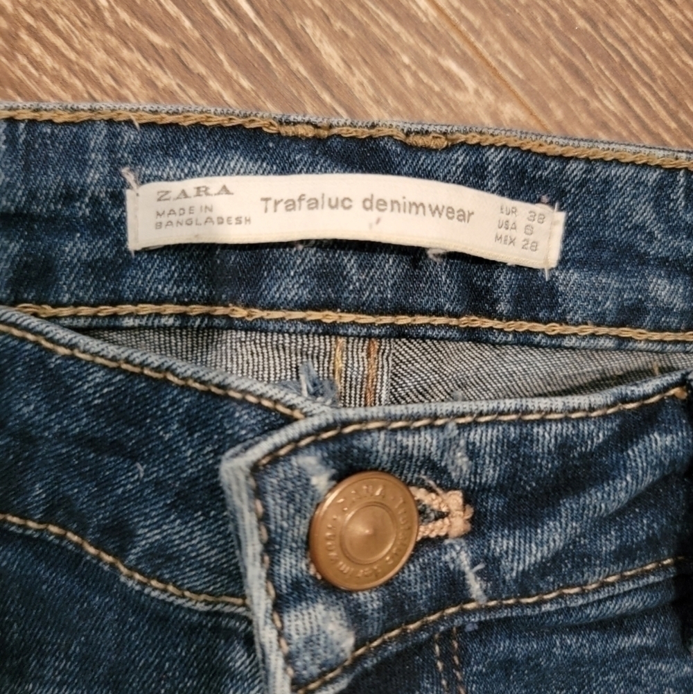 Zara‎ trafaluc denimwear Frayed Step Hem bottom straight leg Size 6 - Picture 3 of 8